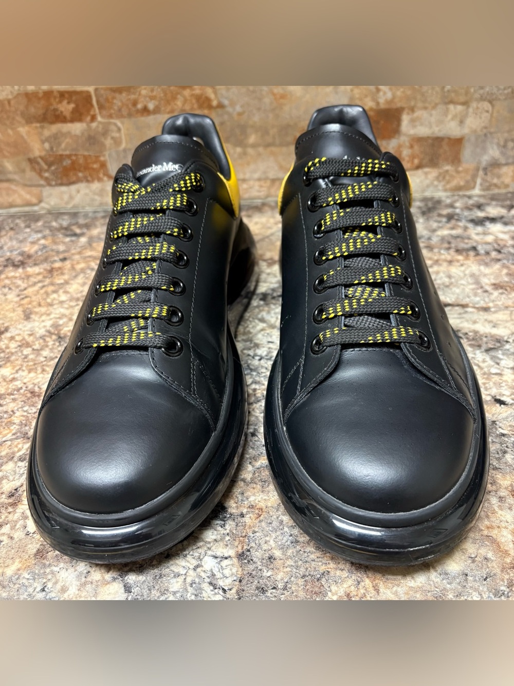 Alexander McQueen Oversized Black / Yellow Mens Leather Sneakers Size 44 US 11 - Picture 3 of 10